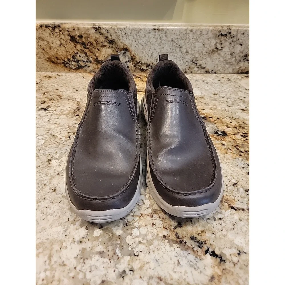 Skechers Expended Seveno Relaxed Fit Brown Leather Slip On Shoes 66146 Mens 9.5